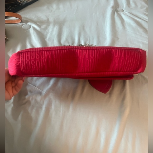 ♥️ MOSCHINO Red Flap Fabric Signature Chain Shoulder Crossbody Bag Purse NWOT - Picture 10 of 14